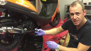 How to 50cc Scooter Oil Change The Easy Way 49cc  150cc GY6 [upl. by Einwat]