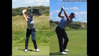 Justin Thomas golf swing  Long Iron faceon amp downtheline July 2017 [upl. by Aidni961]